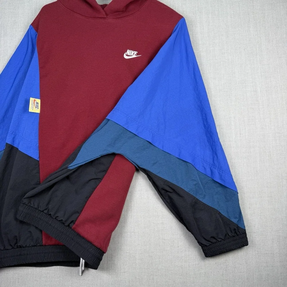 Nike Hoodie Women's Size XL Red Blue Icon Clash Pullover Sweatshirt Windbreaker
